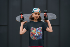 🌈 Cosmic Cat Chaos – Girl's Crew Neck T-Shirt